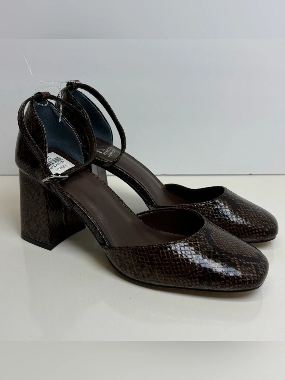 Rebecca Minkoff Women's Brown Snake Print Strap Block Heels 9 M New NWT Katerin